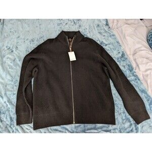 Quince Mongolian Cashmere Fisherman Full Zip Sweater NWT Size XXL Black Heavy